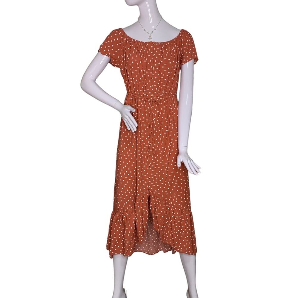 Indigo Rose Summer Dress Rusty Orange White Polka Dot Petite L
